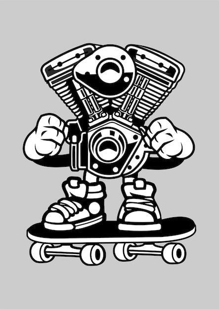 Engine Skateboard Cartoon Character