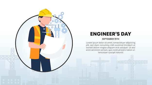 Engineer Day background with an engineer and construction