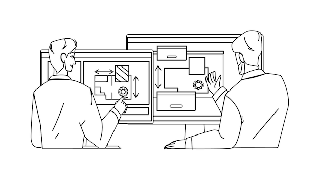 Engineer Design Apartment Plan Together Vector