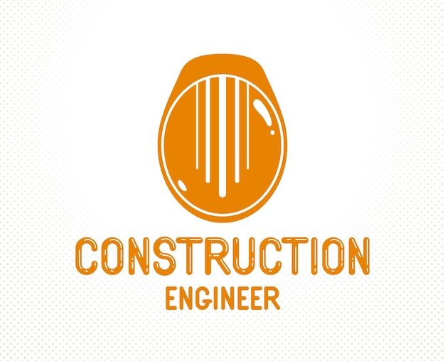 Engineer logo or icon with yellow safety helmet, stylish industrial and construction graphic design element.