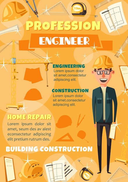 Engineer profession man Vector occupation tools