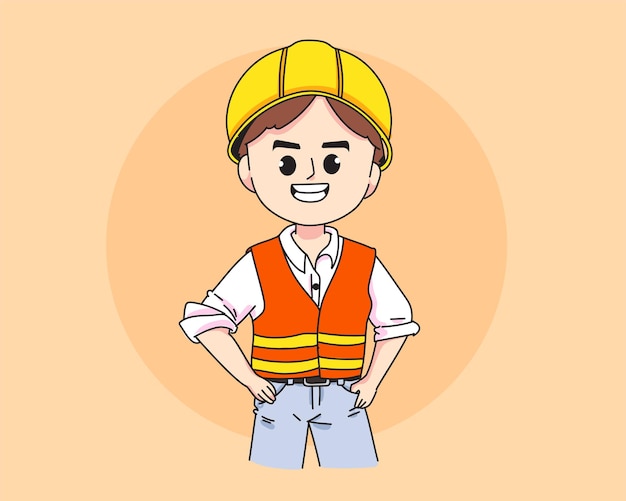 Engineer professional construction worker concept cartoon hand drawn cartoon art illustration