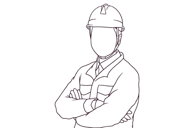 Engineer with crossed arms hand drawn style vector illustration