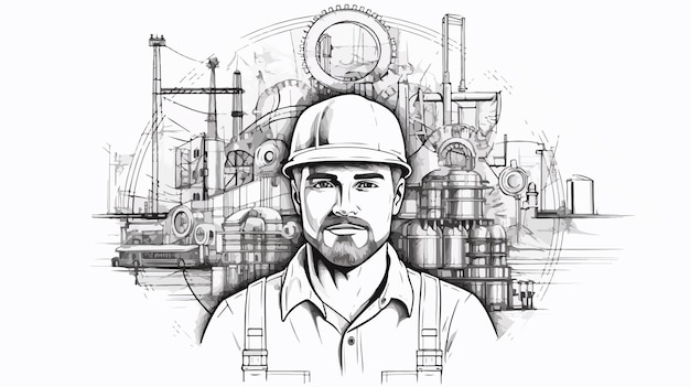 Vector engineer worker line art vector illustration cartoon