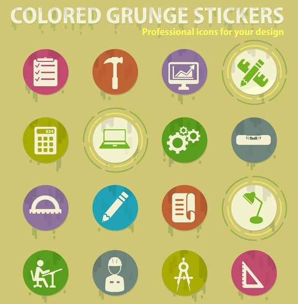 Engineering colored grunge icons