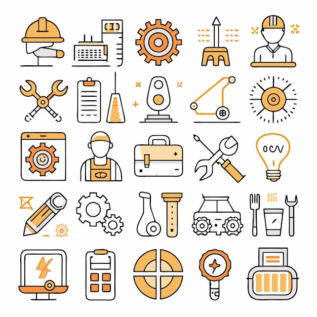 Vector engineering and construction icons set of line art icons for engineering construction and industrial design