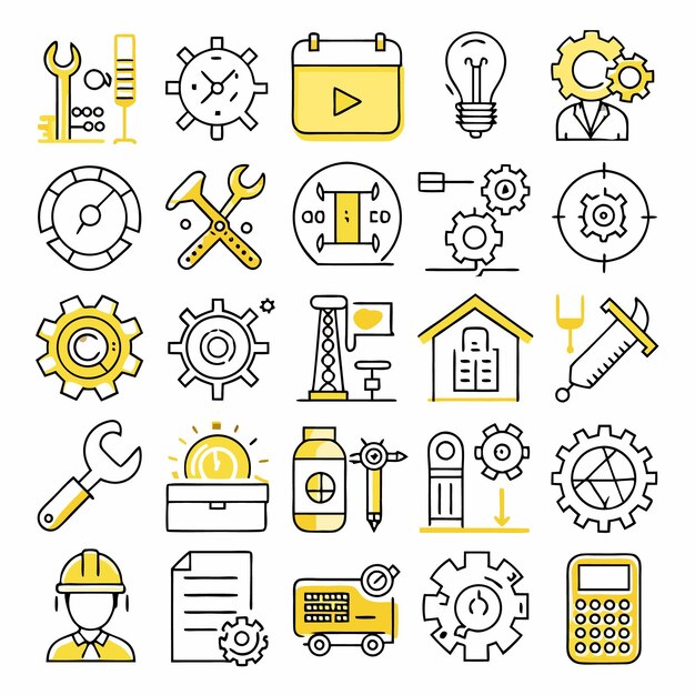 Vector engineering and construction icons set of line art icons for engineering construction and industrial design