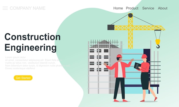 Engineering and construction illustration of landing page