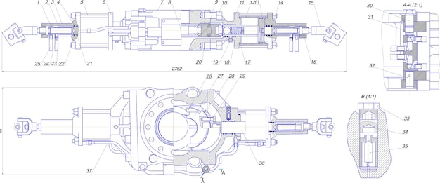 Engineering drawing of industrial equipment