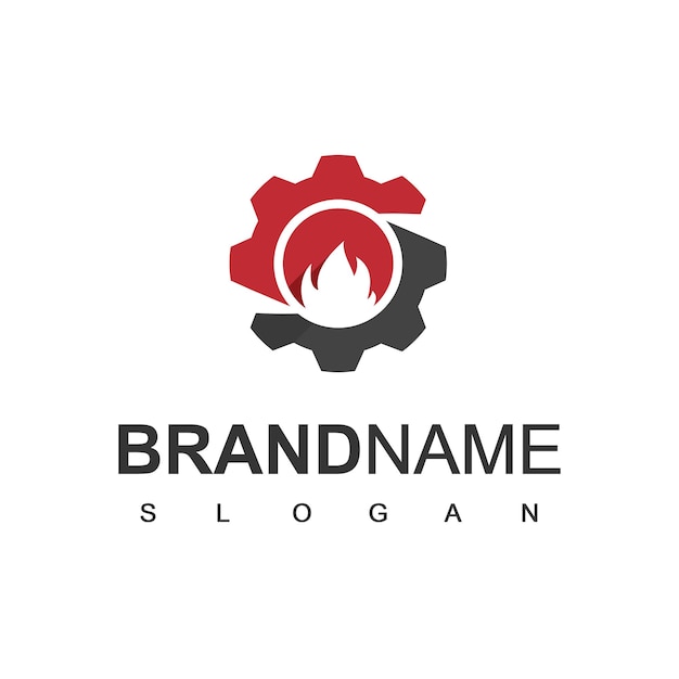 Engineering Logo Template Gear And Flame Element For Industrial Company