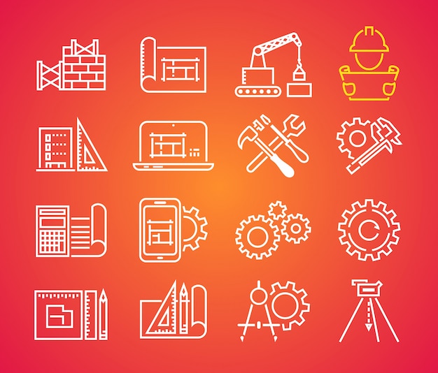 Engineering and manufacturing vector icon set