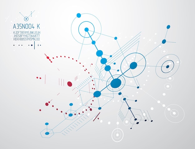 Engineering technological vector wallpaper made with circles and lines. Modern geometric composition can be used as template and layout. Abstract technical background.