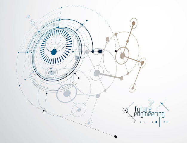 Engineering technology vector wallpaper made with circles and lines. Technical drawing abstract background.