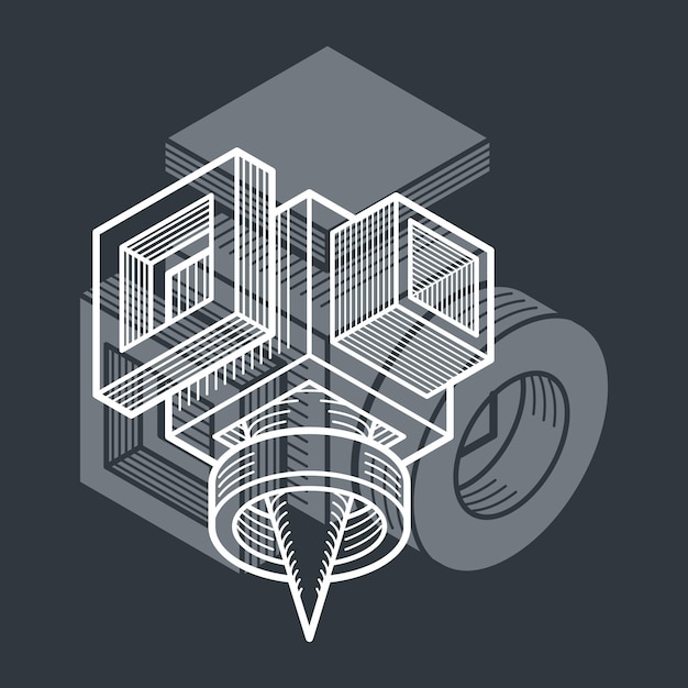 Vector engineering three-dimensional construction, abstract vector trigonometric shape.