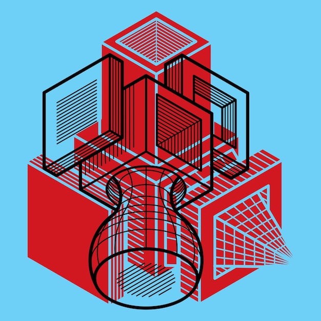 Engineering three-dimensional construction, abstract vector trigonometric shape.