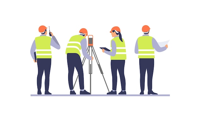 Engineers with equipment on the construction site Vector illustration