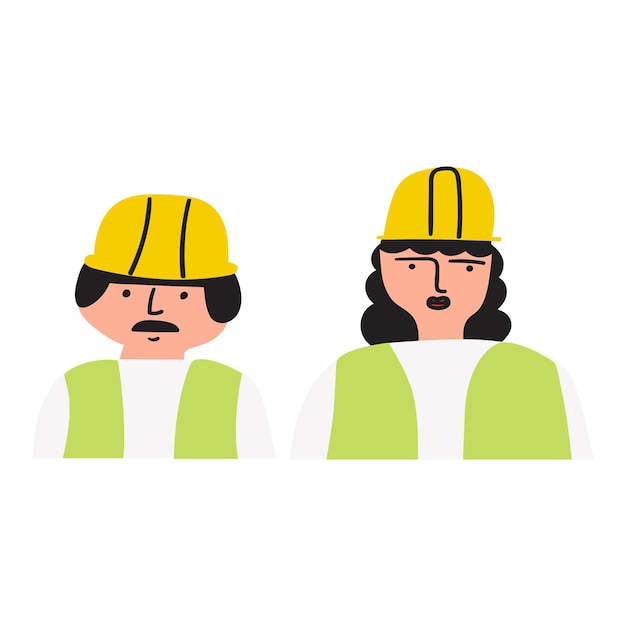 Engineers. Woman and man. Flat vector icon illustration on white background.