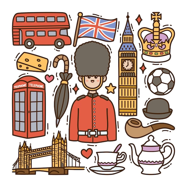 England Doodle Illustration White Background