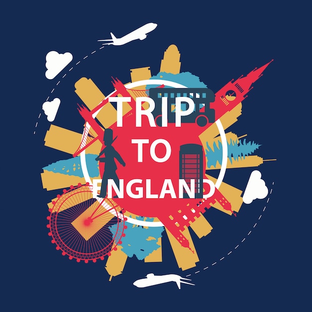 England famous landmark silhouette overlay style