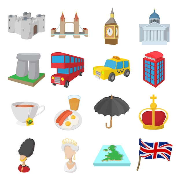 England icons set in cartoon style isolated