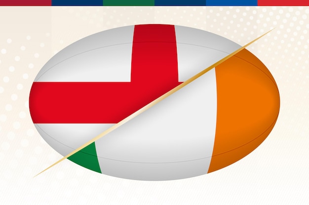 England versus Ireland, concept for rugby tournament. Vector flags stylized Rugby ball.