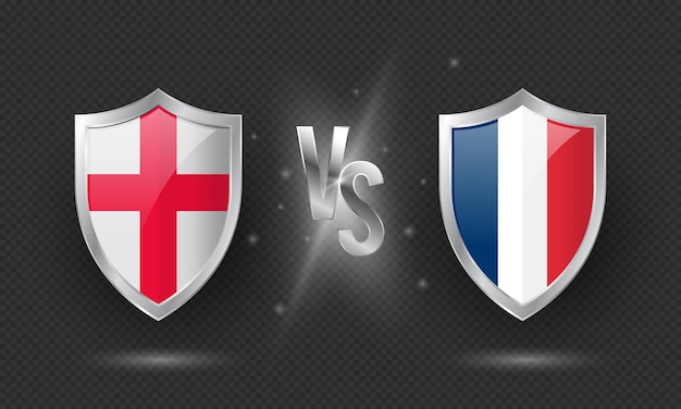 England vs France match poster design with countries flag shields badges