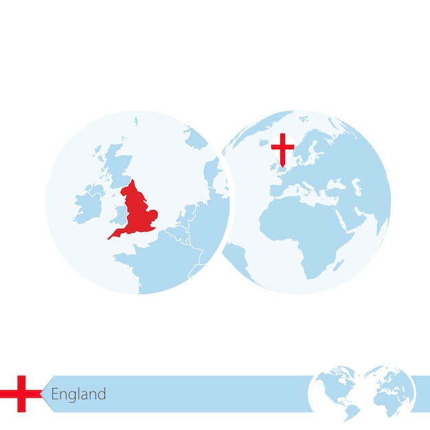 England on world globe with flag and regional map of England. Vector illustration.