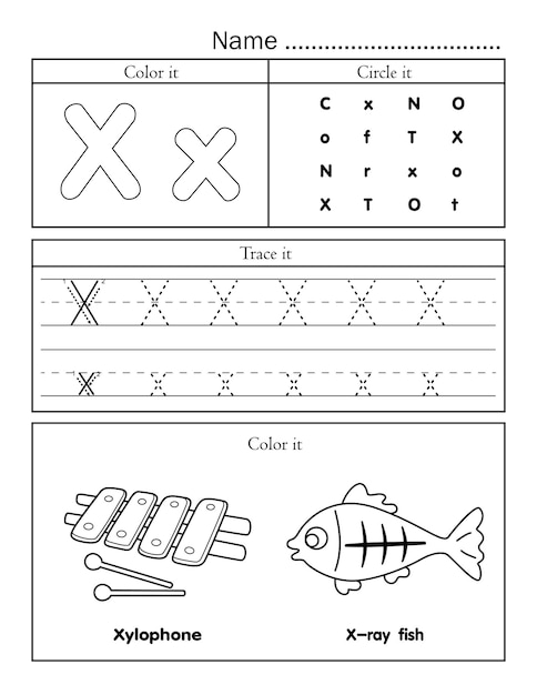 English alphabet letters tracing line printable worksheet with cute picture for coloring