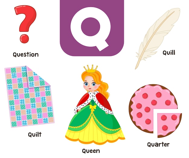 English alphabet in pictures Children's colored letter Q vector illustration