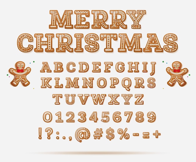 English Alphabet with Capital Letters and Numbers Set of Gingerbread Cookies Christmas Font