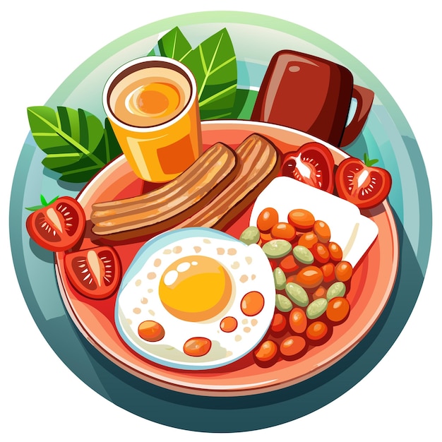 Vector english breakfast fried eggs bacon and baked beans