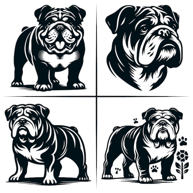 English Bulldog 01 SVG Cut File English Bulldog SVG Cute American Bulldog Bundle of 4 Cute SVG Cut File