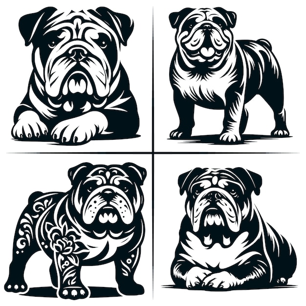 English Bulldog 01 SVG Cut File English Bulldog SVG Cute American Bulldog Bundle of 4 Cute SVG Cut File