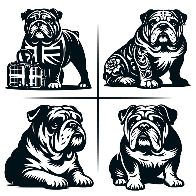 Vector english bulldog 01 svg cut file english bulldog svg cute american bulldog bundle of 4 cute svg cut file