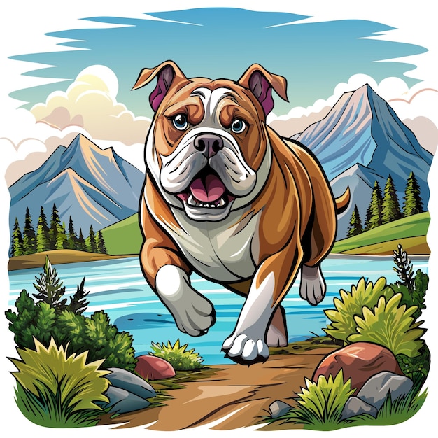 English Bulldog dog sensitive runs lake vector