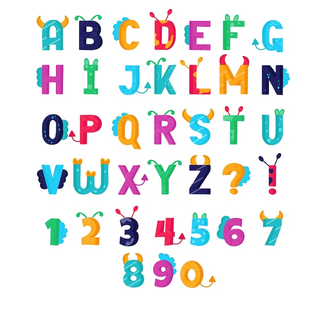 English children's alphabet with numbers and characters Texture chalk Vector illustration