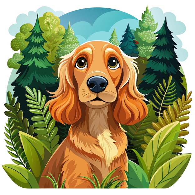 English Cocker Spaniel dog sympathetic looks forest vector