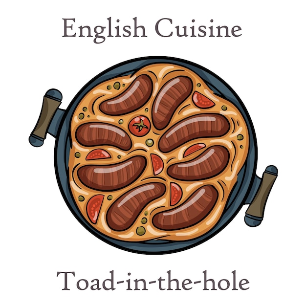 English food toad in the hole into a baking dish on white background