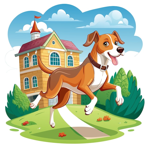 English Foxhound dog brisk runs school vector