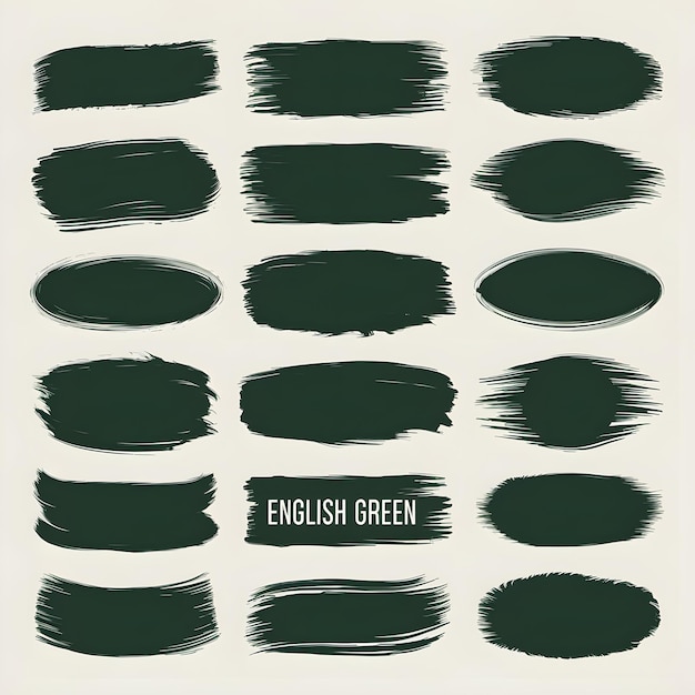 English Green Color Abstract Ink Brush Strokes Banner Texture Set