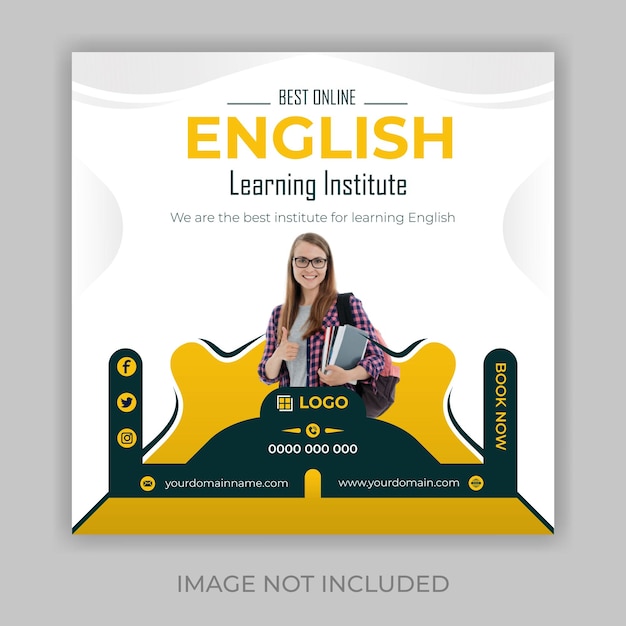 English learning social media post template design for advertisement any English learning institute