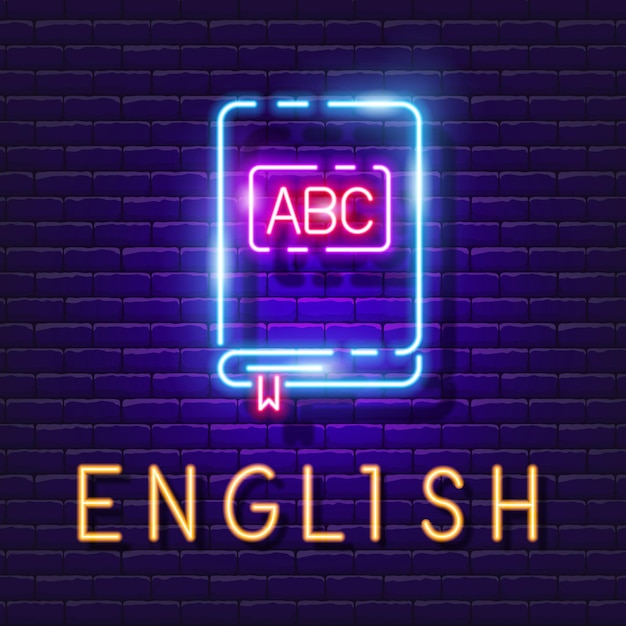 English lesson vector glowing icon ABCbook neon sign