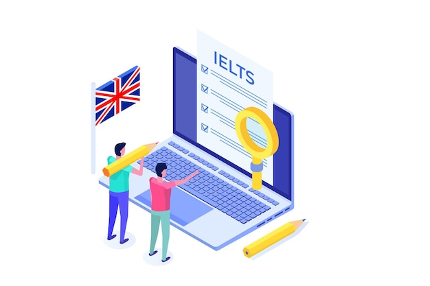 English Proficiency Test and Exam IELTS International English Language Testing System Isometric Vector illustration