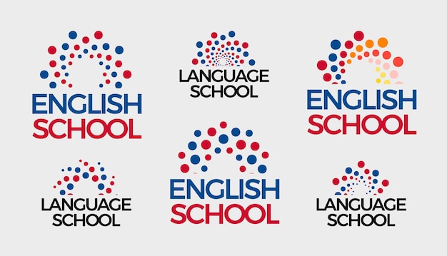 English school logo set abstract bubbles round logotype collection dots sun sunrise knowledge symbol