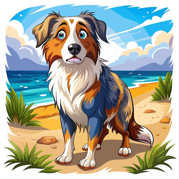 English Shepherd dog humiliated looks beach vector