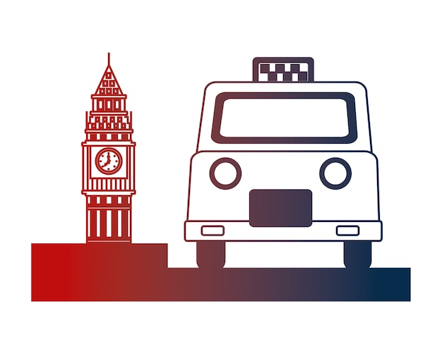 english taxi service and big ben symbol vector illustration