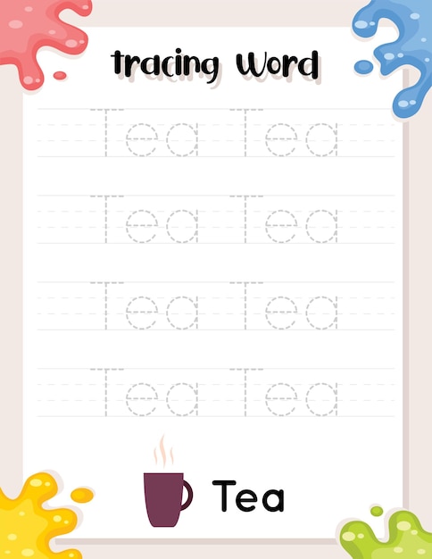 English word tracing worksheets handwriting practice for kids