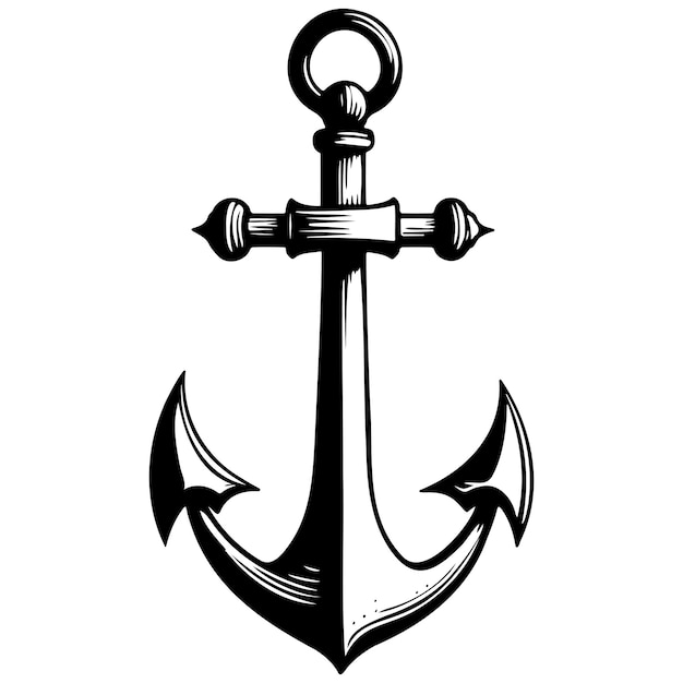 Engrave cartoon anchor drawing black line vector isolated line