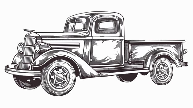 Vector engraved style vector drawing of truck detailed illustration