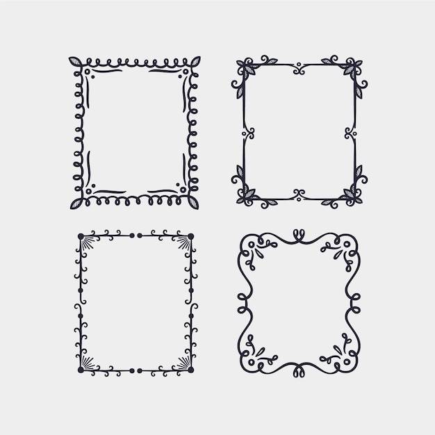 Engraving hand drawn doodle frames collection